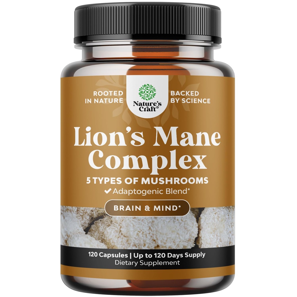 Suplemento de la manguera de león avanzado - suplemento de mane de leones cápsulas con Reishi, Chaga, Maitake " Shiitake for Brain Health Memory Support " Focus - Nootropic for Mental Clarity - 120 caps