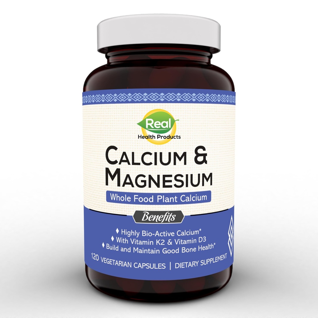 Calcio vegetal &amp; Suplemento Magnesio con Borón, Vitamina D3 & K2 MK-7 - Oftimal Calcium-Magnesium Ratio for Bone Strength and Health, Vegan, Non-GMO, Allergen-Free, 120 cápsulas