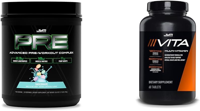 PRE JYM X - Shockwave Pre Workout Powder &amp; Vita JYM Sports Multivitamin para atletas 60 Tablets
