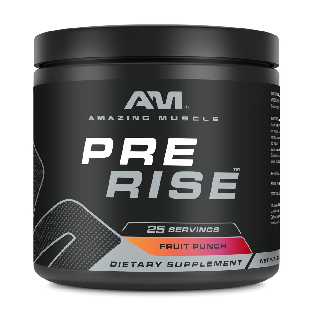 Sorprendente Muscle Pre Rise ← Pre-Workout Powder Suplemento con Caffeine " Beta-Alanine for Men " Women ← 25 Servimientos, Fruit Punch)
