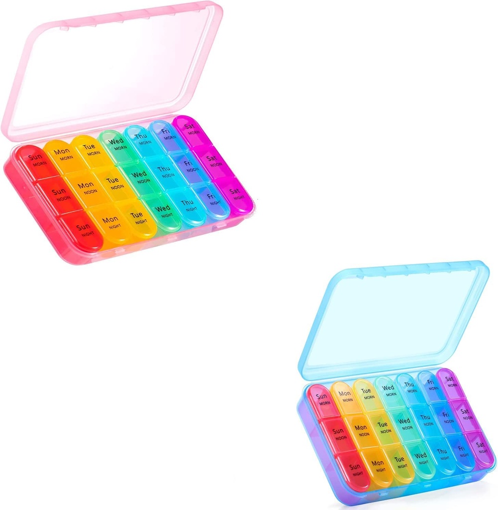Asprink Pink and Blue Pill Organizer 3 veces al día - Semanal Pill Box 3 veces al día - Daily Pill Box 7 Day Medicine Organizer, Big Pill Case Pill Box 3 veces al día, Travel Pill Organizer