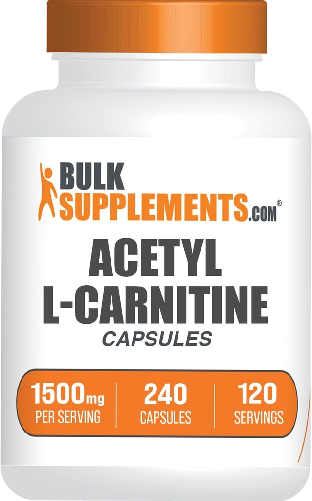 BulkSupplements.com Acetyl L-Carnitine Capsules - ALCAR HCl, Carnitine Supplement - ALCAR Capsules, Acetyl L-Carnitine 1500mg - Gluten Free, 2 cápsulas por Serving, 240 cápsulas
