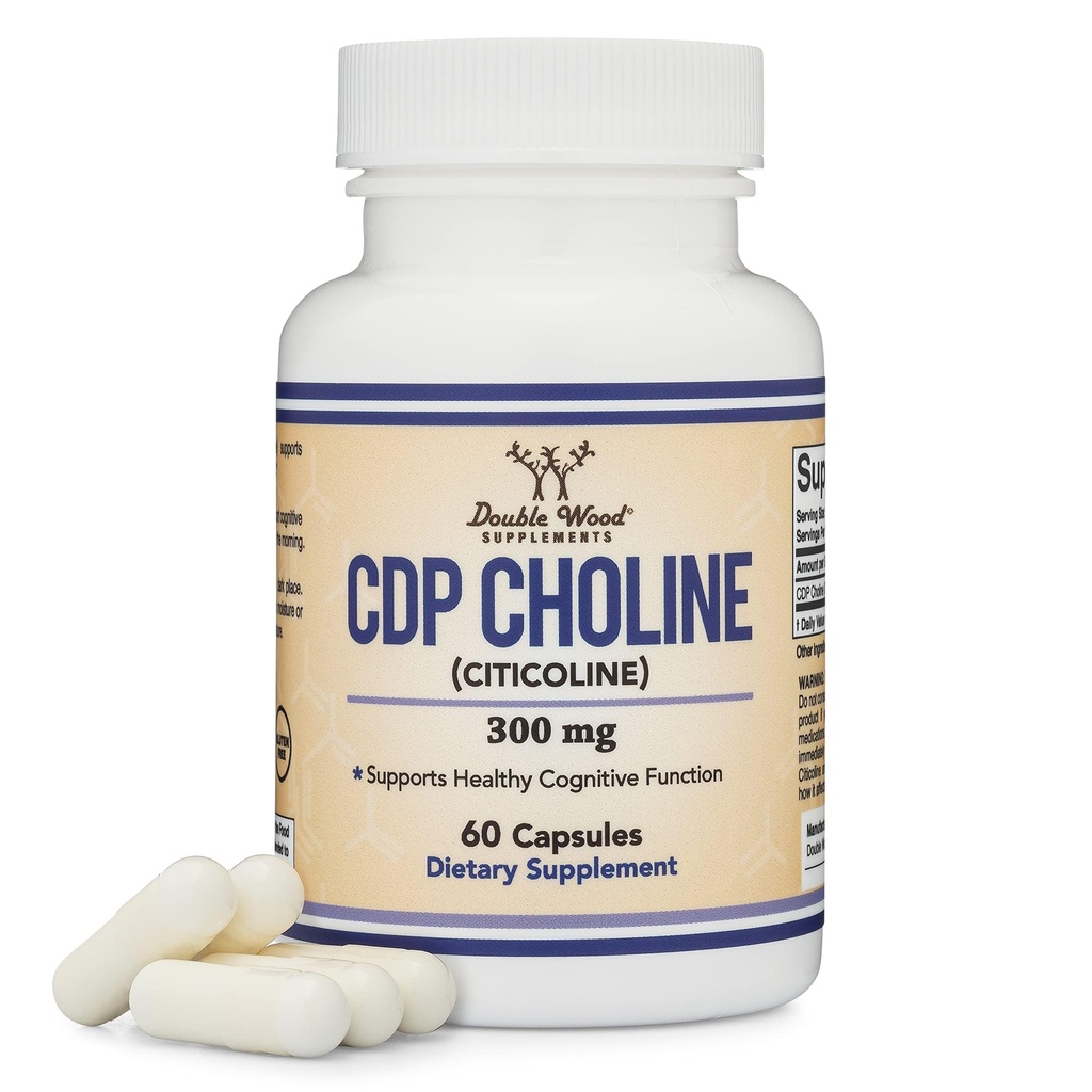 CDP Choline (Citicoline) Suplemento, Grado Farmacéutico, Testado de Terceros (60 cápsulas 300mg)