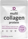 Multi Collagen Protein Powder,1Lb - Tipo I, II, III, V, X Collagen Peptides con Biotina 10000mcg, Vitamina C & Ácido Hialurónico - Desenflavorado - Keto & Paleo Friendly, Grande para el cabello, la piel, las uñas & juntas