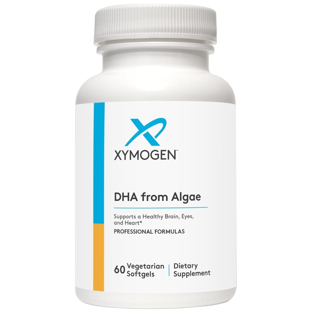 XYMOGEN DHA de Algae - DHA Omega-3 Suplemento - Apoyos Cerebro, Ojo, Corazón + Salud Inmunitaria (60 Softgels)