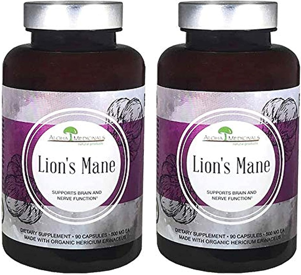 Aloha Medicinales Mane de León, Suplemento de Setas Orgánicas Certificadas, Pack de 2, 90 cápsulas