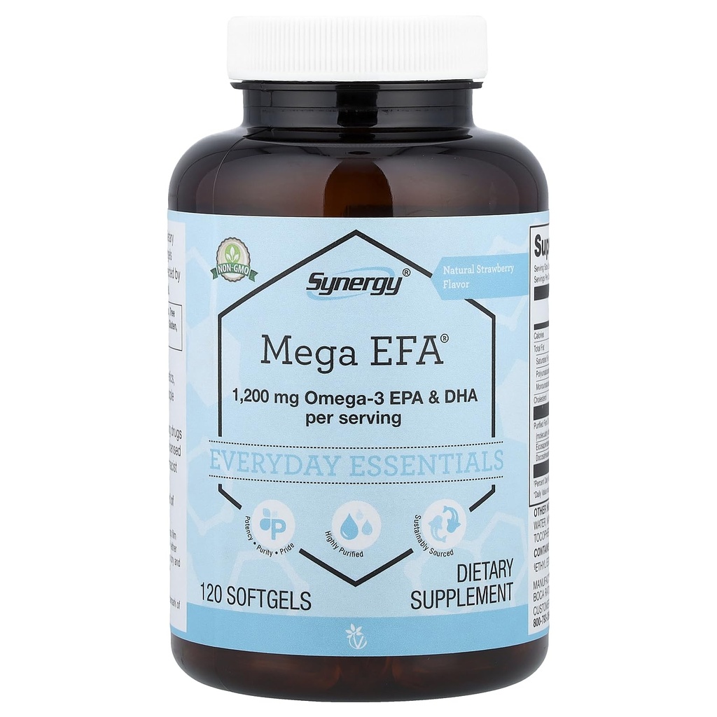 Vitacost Synergy Mega EFA 1200 Omega 3 EPA y DHA con Fresa Natural 120 Softgels