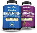 Nutrivein Premium Berberine HCL 1200mg & Resveratrol Bundle - con Ceylon Cinnamon " Antioxidante con Acai Berry - Gestión de pesas " Immune Plus Joint Support - Non-GMO, Vegan/Vegetarian - 120 Caps