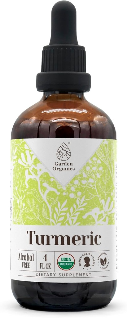 Tormérico USDA Extracto Orgánica Libre de Alcohol ← Suplemento dietético, Tintura de alta potencia Silencio Natural Certificada Turmérica Orgánica (Curcuma Longa) Root seco (4 oz)