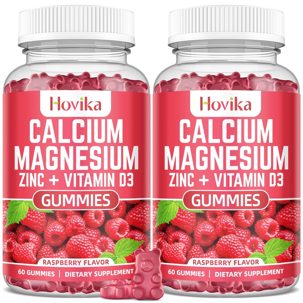 Calcio Magnesio Zinc Gummies con Potasio Vitamina C, B6, D3, K2 - Calcio para Hombres - Calcio Magnesio Zinc Multi Suplemento de Vitamina para Huesos, Músculos, Dientes, Calma, Mood - 2 Pack - 60 Cts