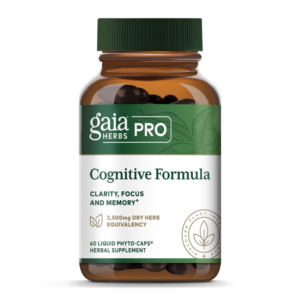 GAIA HERBS PRO Fórmula Cognitiva - Cerebro Salud &amp; Sangre Suplemento* - Circulación Apoyo Suplemento* con Fo-TI Root, Ginkgo Leaf, " Gotu Kola Leaf - 60 Liquid Phyto-Caps (30 Servimientos)