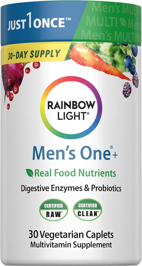 Multivitamina de luz arco iris para hombres, vitamina C, D & Zinc, Probióticos, Multivitamina de hombre proporciona soporte de inmunodeficiencia alta, no GMO, vegetariano, 30 Tablets