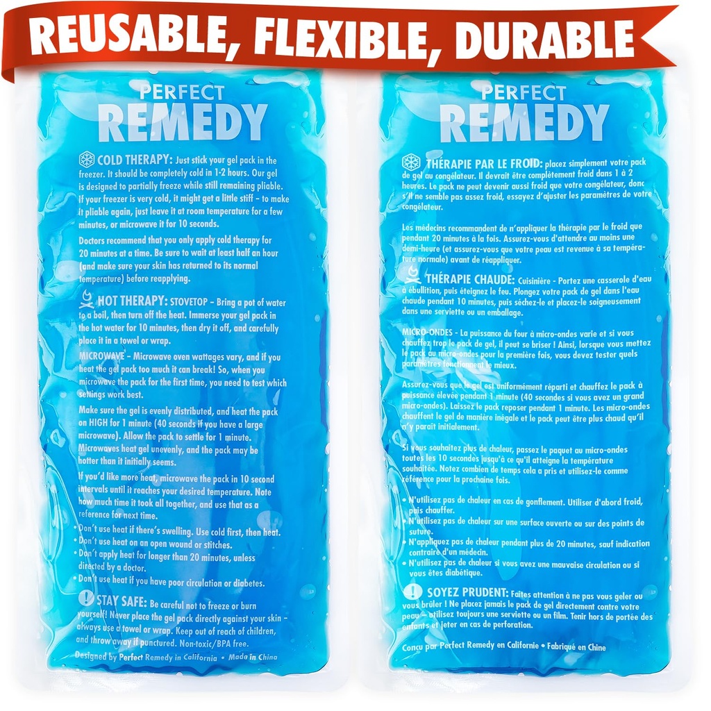Paquete de hielo de 2 patas perfecto para lesiones Reutilizable, caliente &amp; frío paquete que es Durable, suave &amp; flexible, rápido alivio & recuperación (Blue, Reg 2PK)