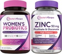 Recetas del médico Probiótico de mujeres " Zinc Bundle, Digestivo, Vaginal " Salud urinaria, Defensa de inmunodeficiencia natural, liberación tardía cápsulas probióticas 60ct " Zinc capsules 120 ct