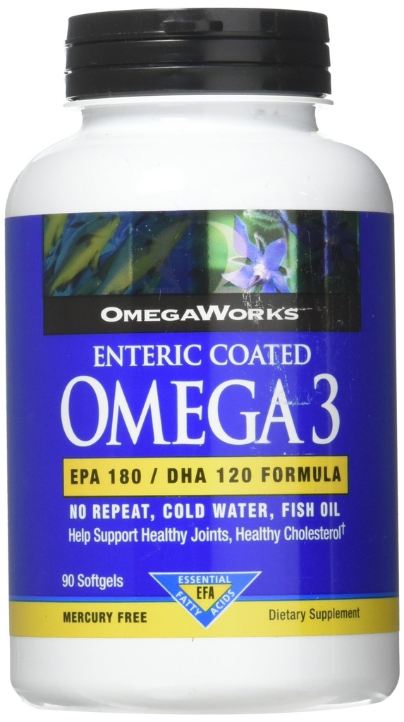 OmegaWorks Super Omega 3, EPA / DHA Ácidos grasos, Juntas saludables, Enteric Coated 90 softgels, 90 porciones