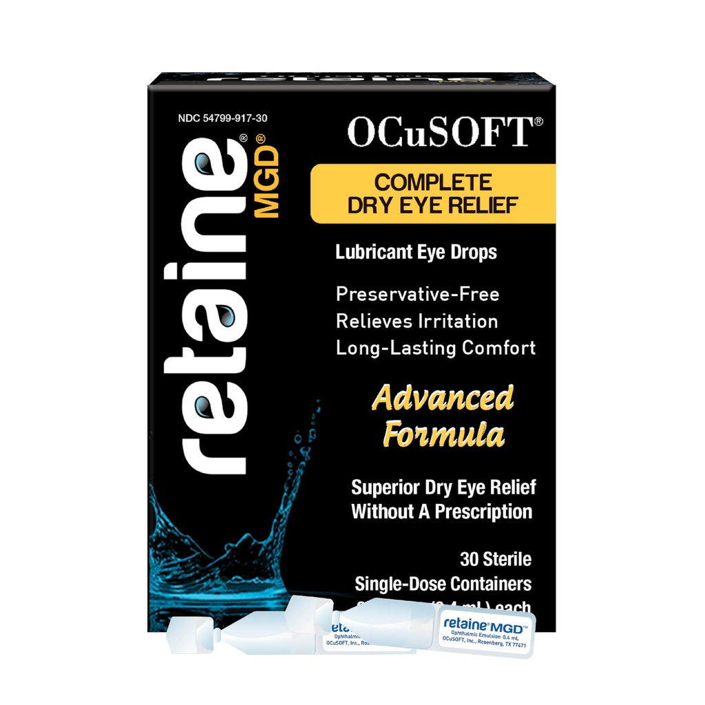 OCuSOFT Retaine MGD Ophthalmic Emulsion - Alivio del ojo seco completo - Soothes Ojos rojos e irritados - 30 Contenedores de uso único libres de conservadores - 0.01 Fl Oz