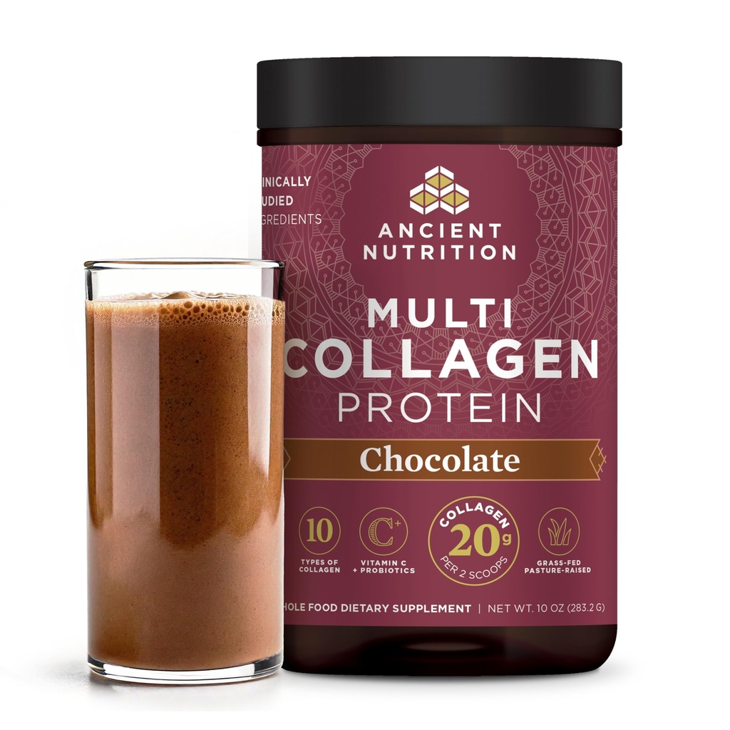 Péptidos antiguos de colágeno de nutrición Polvo, Proteína multi colágeno, Hombres Mujeres, Vitamina C, Probióticos, Collagen Hidrolyzed, Soporta Skin, Juntas, Salud Gut, Chocolate, 24 Servimientos