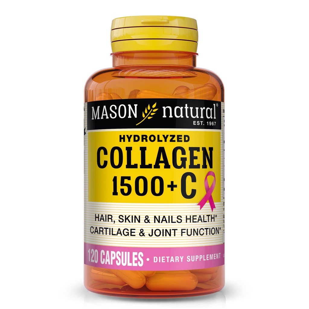 MASON NATURAL 1500mg Collagen with Vitamin C, Biotin, " Calcium, 40 Day Supply Capsules, Suplemento para el cabello, la piel y las uñas.