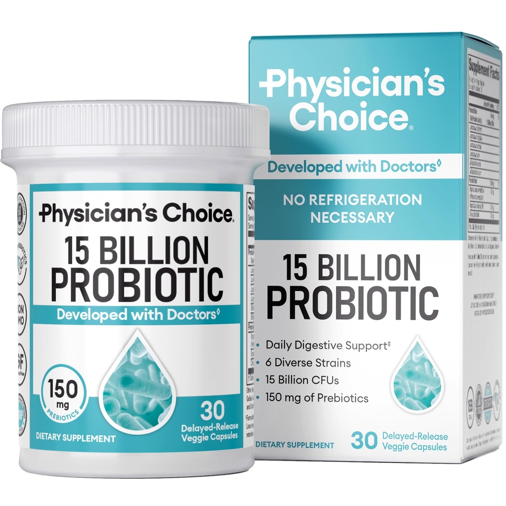 Probióticos de iniciación de la CHOICE de Physician 15 Billones CFU - 6 Estrenos diversos " Prebióticos orgánicos, diseñados para la salud digestiva general y apoya el estreñimiento ocasional, diarrea, gas " .