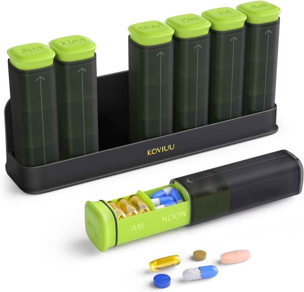 Organizador semanal de píldoras 3X al día, Caja de píldoras desmontable 7 días, Caso de gran 3 veces diarios de píldoras, Contenedor de píldoras de viaje, dispensador de medicamentos semana Pillbox para suplemento de vitaminas Medicina, Verde