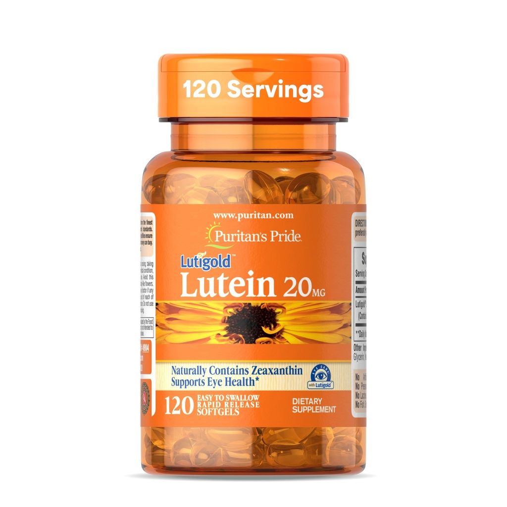 Pride Premium LutigoldTM Lutein Carotenoide 20mg con Zeaxanthin para Hombres y Mujeres, Suplemento dietético para el apoyo a la salud ocular, 8 meses de suministro, 120 Softgels fáciles de cambiar