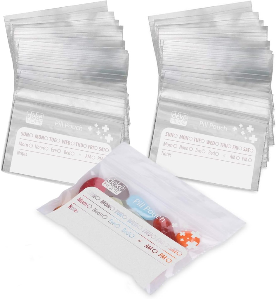 Deke Home - 250 Pack Clear Resealable Pill Bags (4x2.75 in), Travel Medicine Pouches with Write-On Label, BPA-Free Disposable Pill Organizer for Medications, Vitamins &amp; Supplements