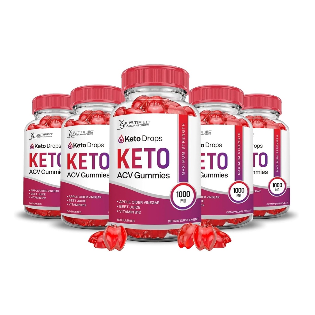 Laboratorios Justificados (5 Pack Keto Drops Keto ACV Gummies Fórmula 1000MG Keto Drops Keto Gummies Apple Cider Vinegar Formulado con Powder Pomegranate Beet Juice B12 Vegan No GMO 300 Gummys