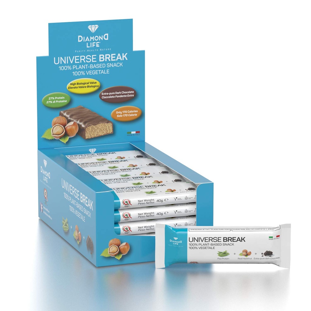 UNIVERSE BREAK - Hazelnut Flavour - Perfectamente equilibrado bar de planta baja en calorías - Diamond Life