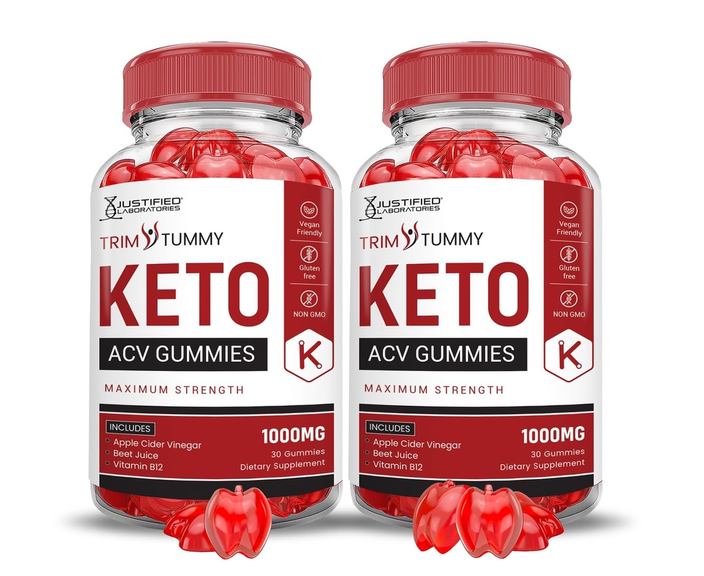 Laboratorios justificados (2 Pack Trim Tummy Keto ACV Apple Sider Vinegar Formulado con Pomegranate Beet Juice Powder B12 Vegan Non GMO 120 Gummies