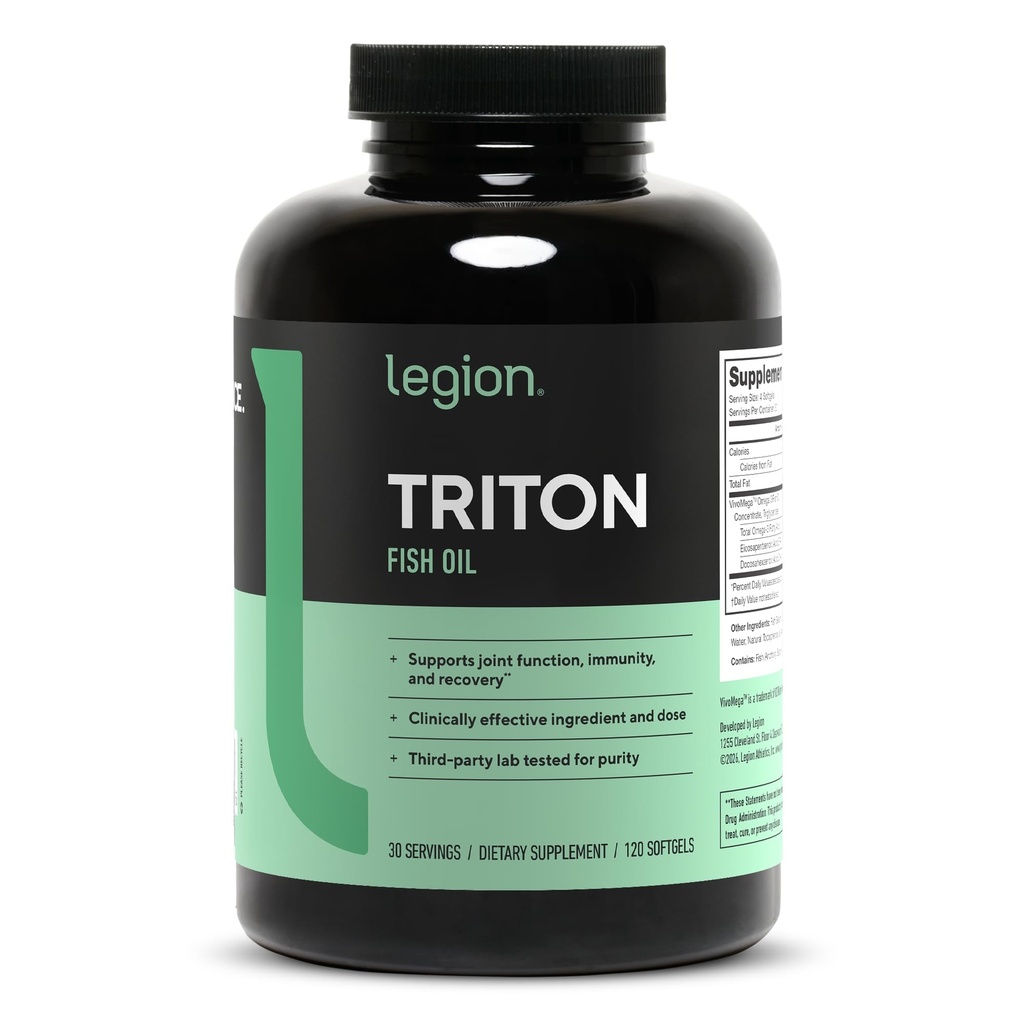 LEGION Triton Fish Oil Capsules - Triple Strength Omega 3 ácidos grasos esenciales con vitamina E &amp; aceite de limón para la absorción máxima, frescura & pureza - 2400mg EPA & DHA Por ser, 30 Svgs