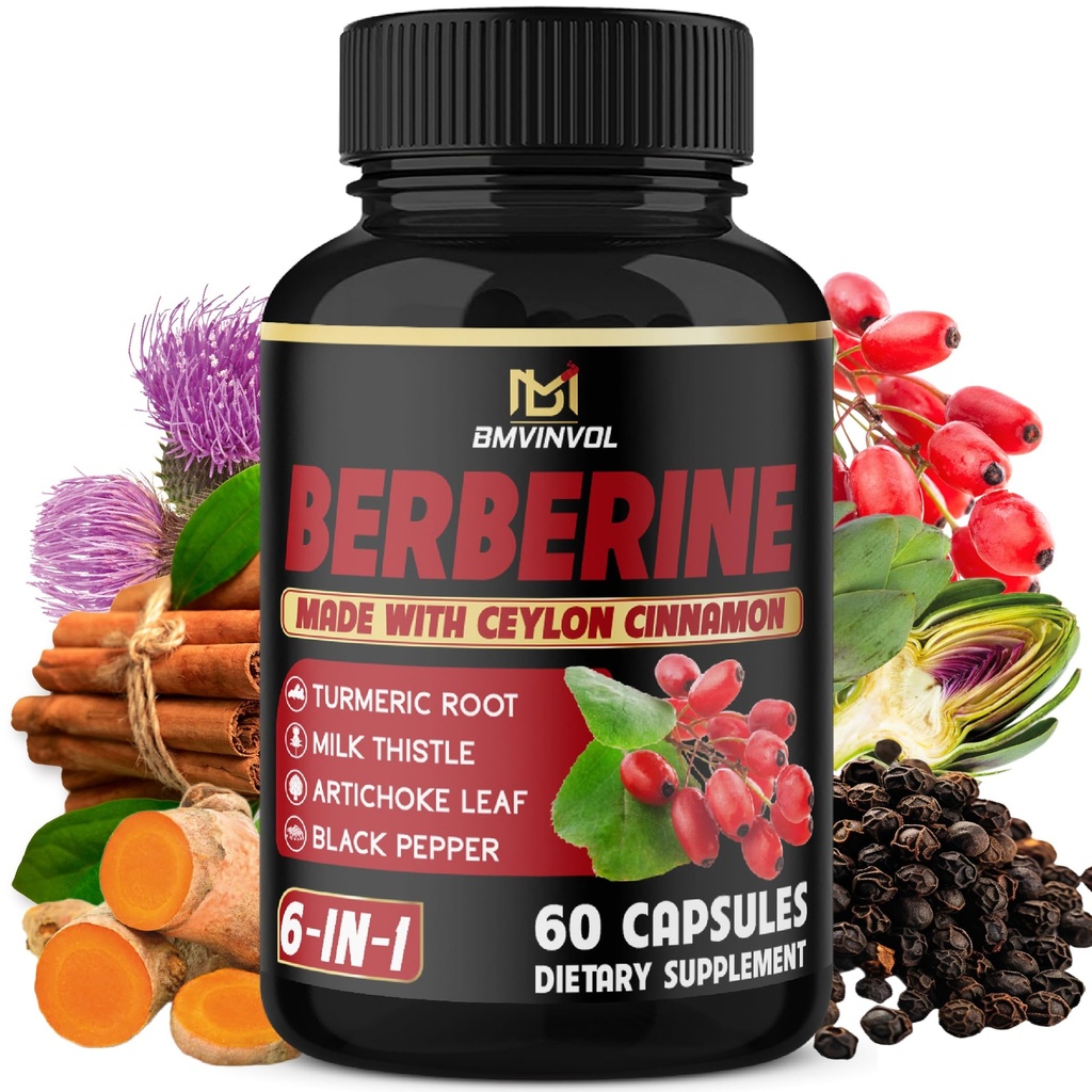 Berberina con canela de Ceilán, Turmérica, Cardo de Leche, Artichoke, Pepper Negro - 60 Cuenta - Pack de 1