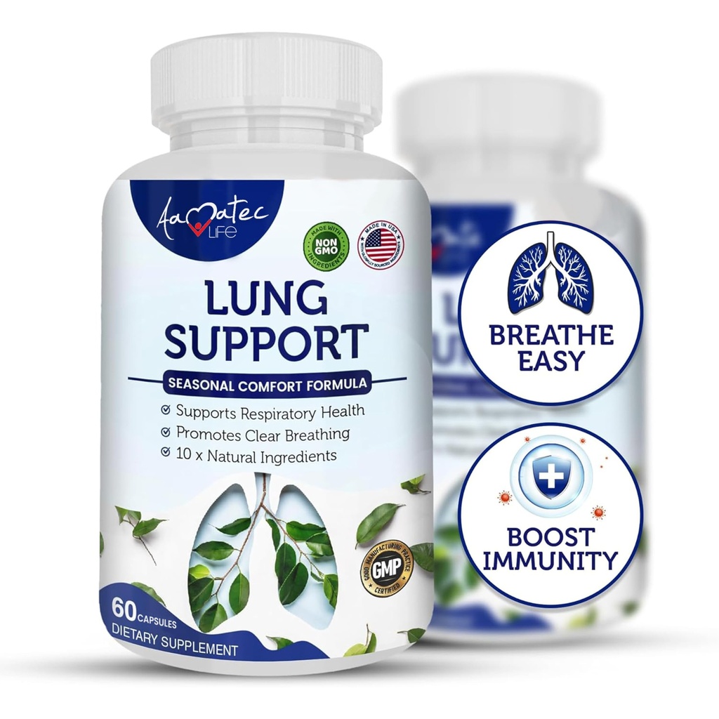 Soporte de pulmón Suplementos dietéticos Herbal Breathing Support 10 ingredientes activos Fórmula original para Lung Health Lung Cleanse Fórmula Suplemento para el sistema bronquial 60 cápsulas no GMO