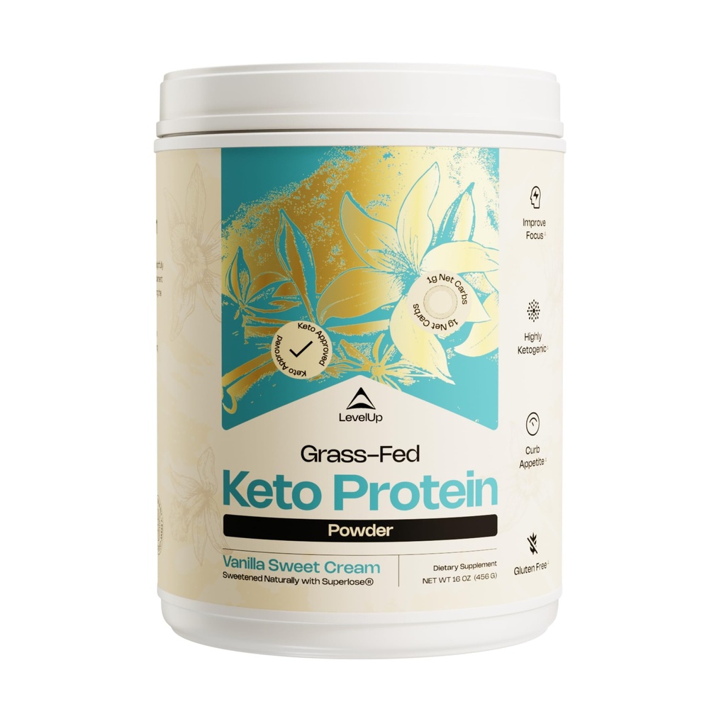 NivelUp Keto Proteína, con péptidos de colágeno, Energizante MCT, Whey Isolate Protein, Ketogenic Protein Powder Suplemento - Vanilla Sweet Cream