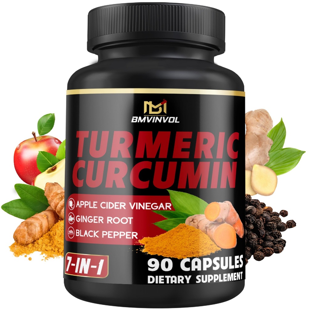 Suplemento Turmeric Curcumin - 95% Curcuminoides con jengibre, vinagre de manzana, pimienta negra - 90 Cuenta - 3 Mes de suministro