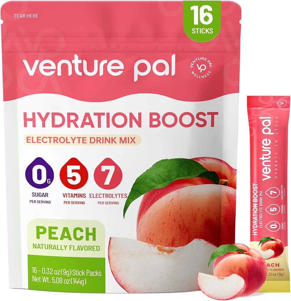 Venture Pal Sugar Free Electrolyte Powder Packets - Liquid Daily IV Hydration Packets  Electrolytes Drink Mix with 5 Vitamins & 7 Electrolytes ← Keto Friendly ← Non-GMO Silencio Certified Vegan tención 16 Sticks