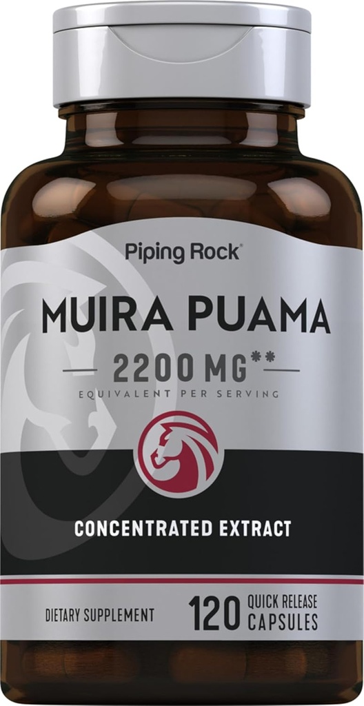Piping Rock Muira Puama Root Extract 2200 mg  120 Capsules  for Men ' Women ← Non GMO, Gluten Free Supplement
