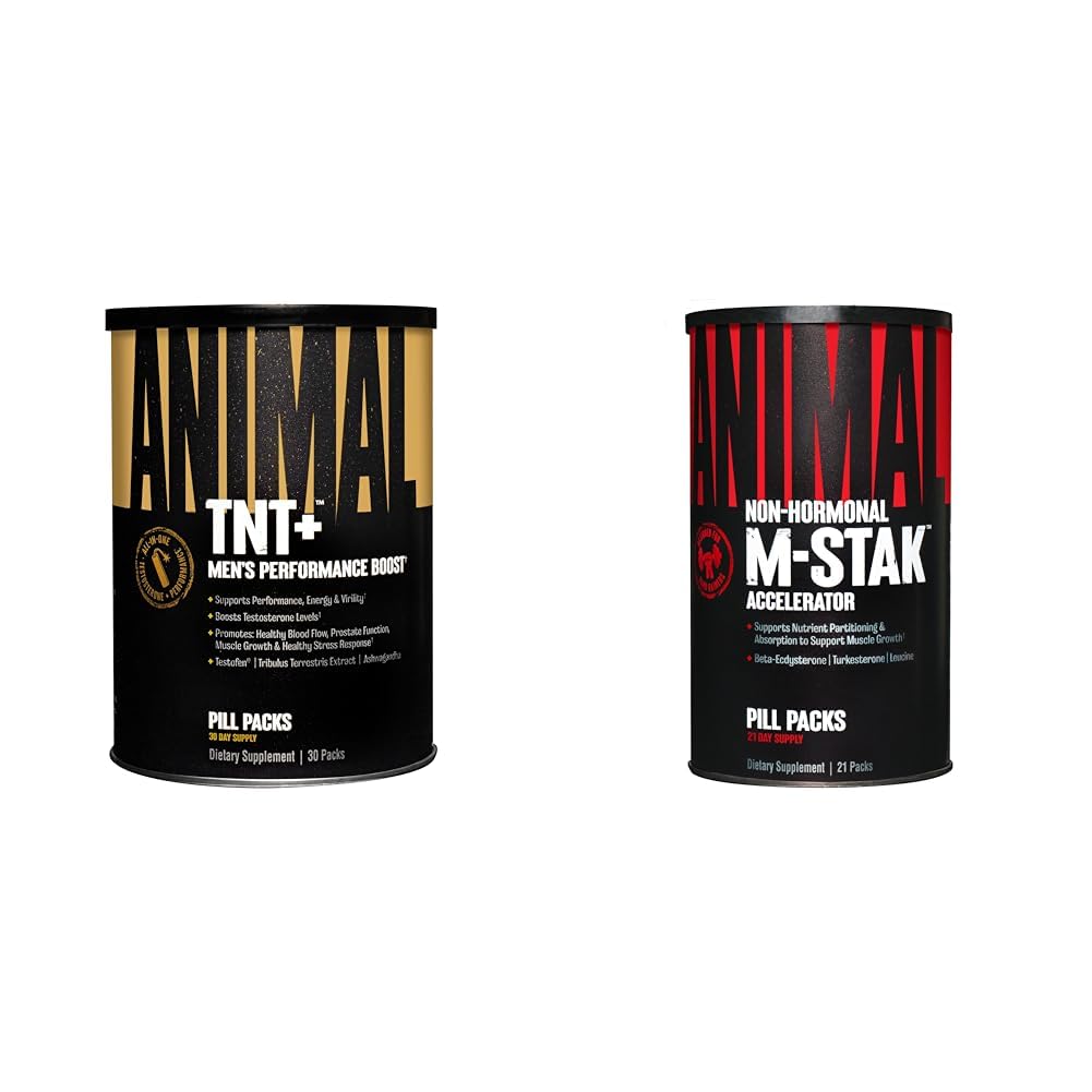 Animal TNT+ Test Booster &amp; M-Stak Muscle Building Stack para Hombres - 21 Conde