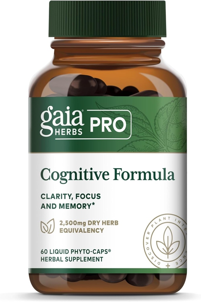 GAIA HERBS PRO Fórmula cognitiva - Cerebro Salud & Sangriento Suplemento* - Circulación Soporte Suplemento* con Fo-TI Root, Ginkgo Leaf, " Gotu Kola Leaf - 60 Liquid Phyto-Caps (30 Servings)