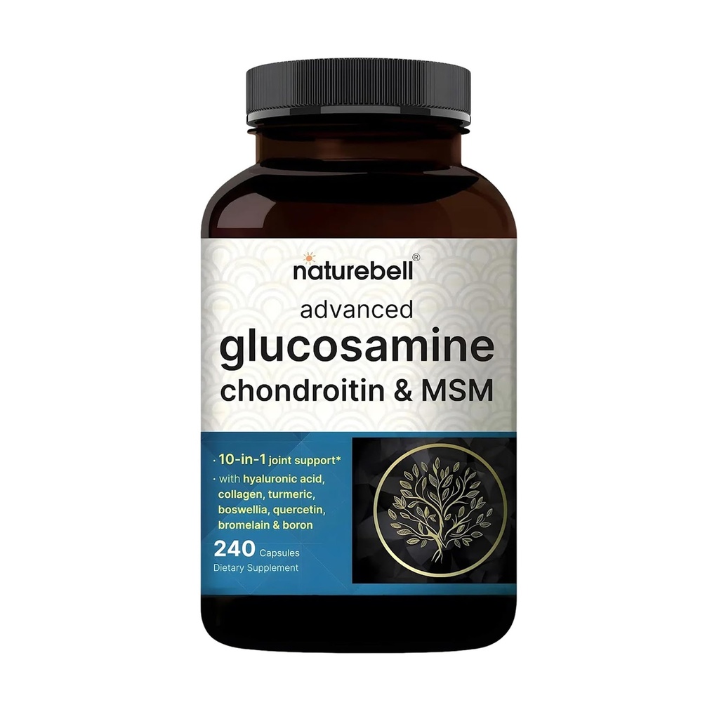 NatureBell Advanced Glucosamine Chondroitin MSM Supplement, 240 Capsules  durable Complejo de Apoyo Conjunto 10-in-1 – con Ácido Hialurónico, Collagen, Turmeric, Boswellia, &amp; More – Non-GMO