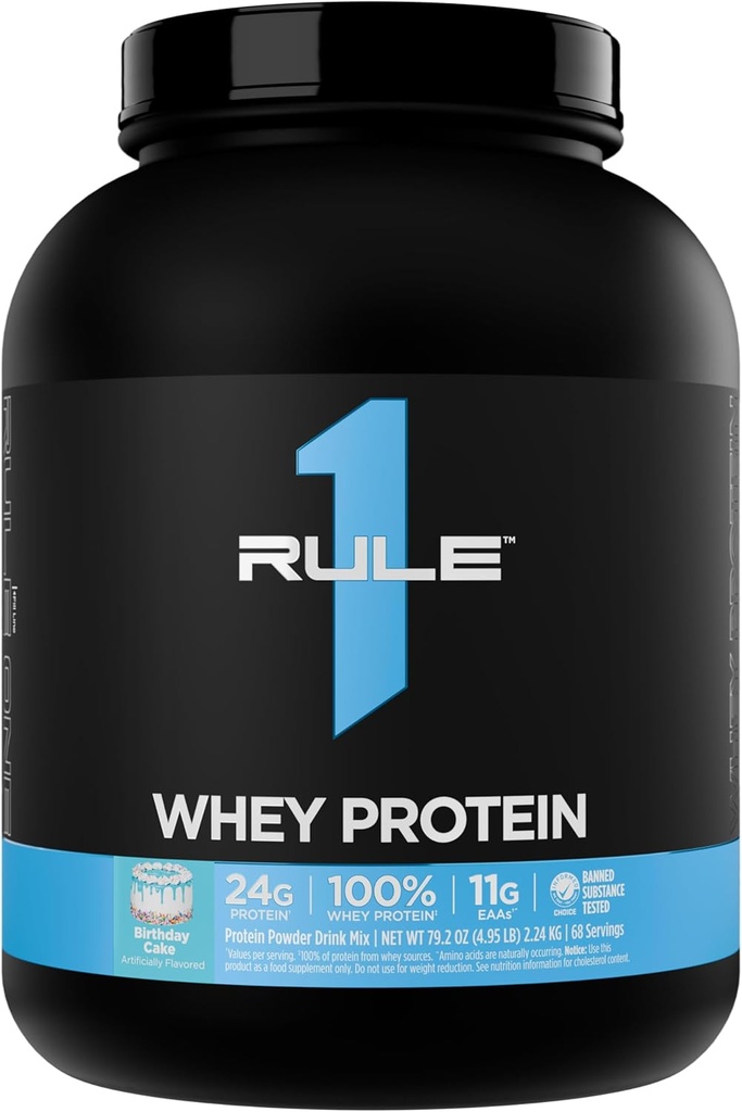 Regla 1 Whey Protein – 24g Proteína de acción rápida de todas las fuentes con EAAs ocurridas naturalmente " BCAAs para recuperación de ejercicios o cualquier uso en cualquier momento (5 libras*, pastel de cumpleaños)