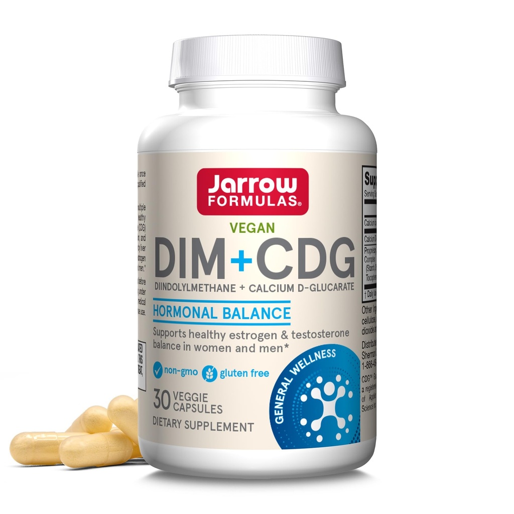 Jarrow Formulas - DIM + CDG Veggie Capsules - 30 Cuenta - DIM & CDG Suplemento - Para el equilibrio hormonal - No GMO - Gluten Gratis