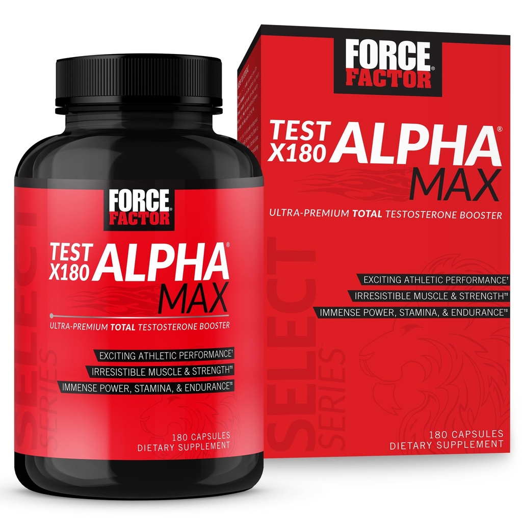Prueba FACTOR X180 Alpha Max Total Testosterona y Oxido Nitrico Booster para Hombres con semilla Fenugreek y Tribulus para aumentar el flujo sanguíneo y mejorar el rendimiento deportivo masculino, 180 cápsulas