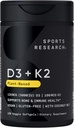 Investigación deportiva Vitamina D3 con K2 Softgels - Planta base K2 & Vegan D3 5000iu con Coconut MCT Petróleo - Certificado Vegan, Soy & Gluten Gratis - 120 Conde
