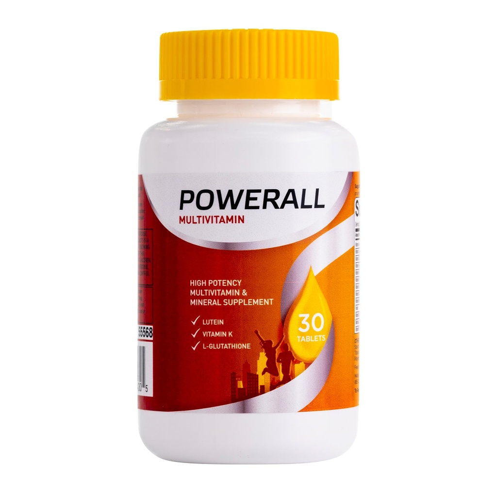 Multivitamina de Adulto POWERALL para Hombres y Mujeres, Apoyo Inmunitario, con Vitaminas A, C, D3, E, K1 y B Vitaminas, 30 Cuentas