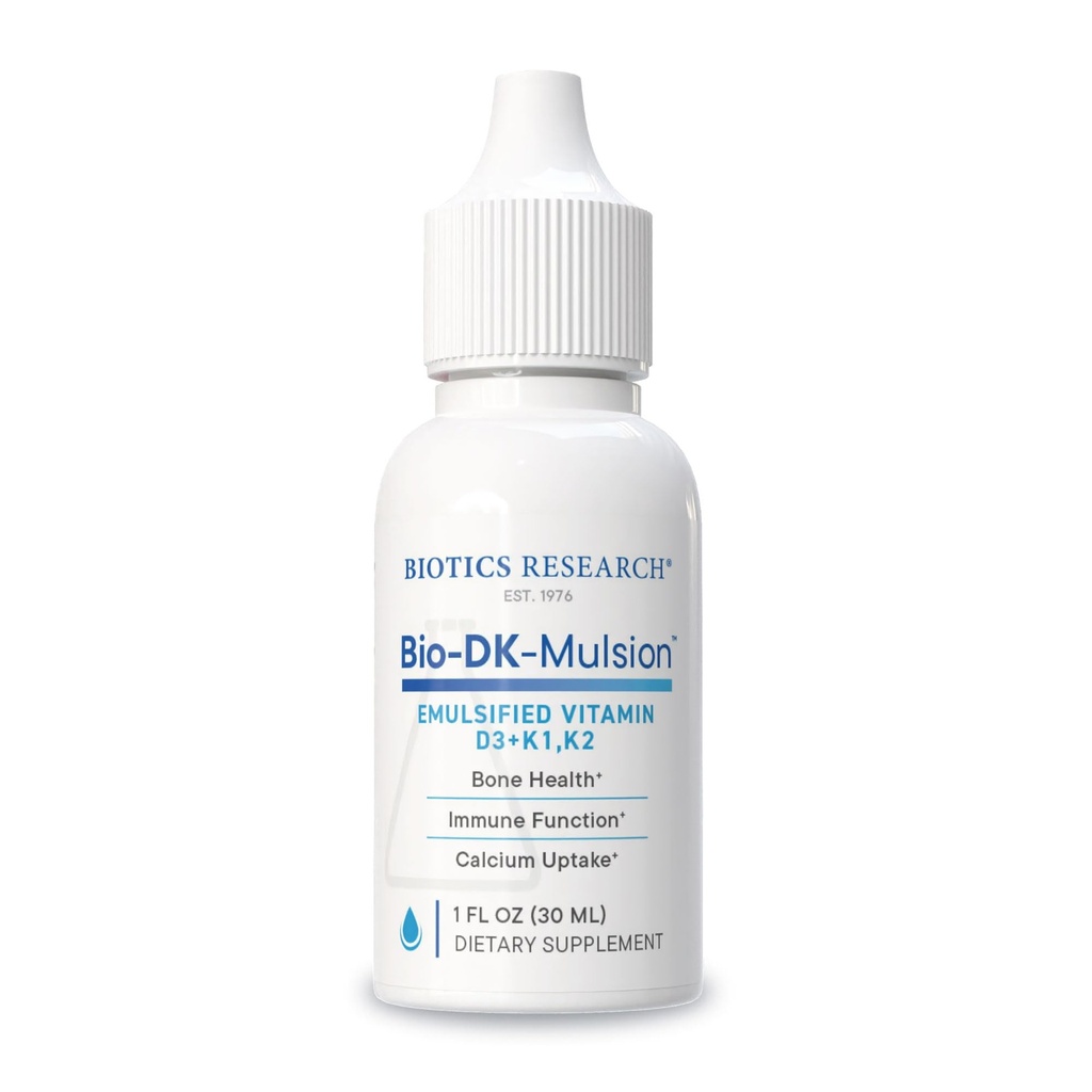 Biotics Research Bio-DK-MulsionTM–Emulsified Liquid Vitamin D and K, D3 Drops 125 mcg " Vitamin K (K1, K2) 300 mcg MK-7-Supports Stronger Bones, Musculoskeletal Strength, Healthy Heart " BMI 1 fl oz