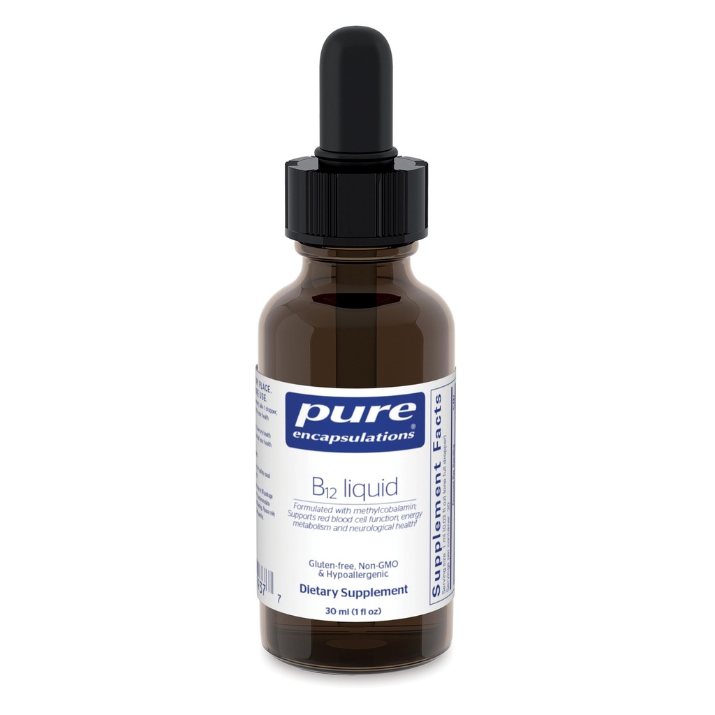 Encapsulaciones puras B12 Líquido TENIDO 1000 mcg Vitamina B12 (Methylcobalamin) Suplemento de Apoyo Nerves, Salud Inmune, Energía y Función Cognitiva* TENIDO 1 fl. oz.