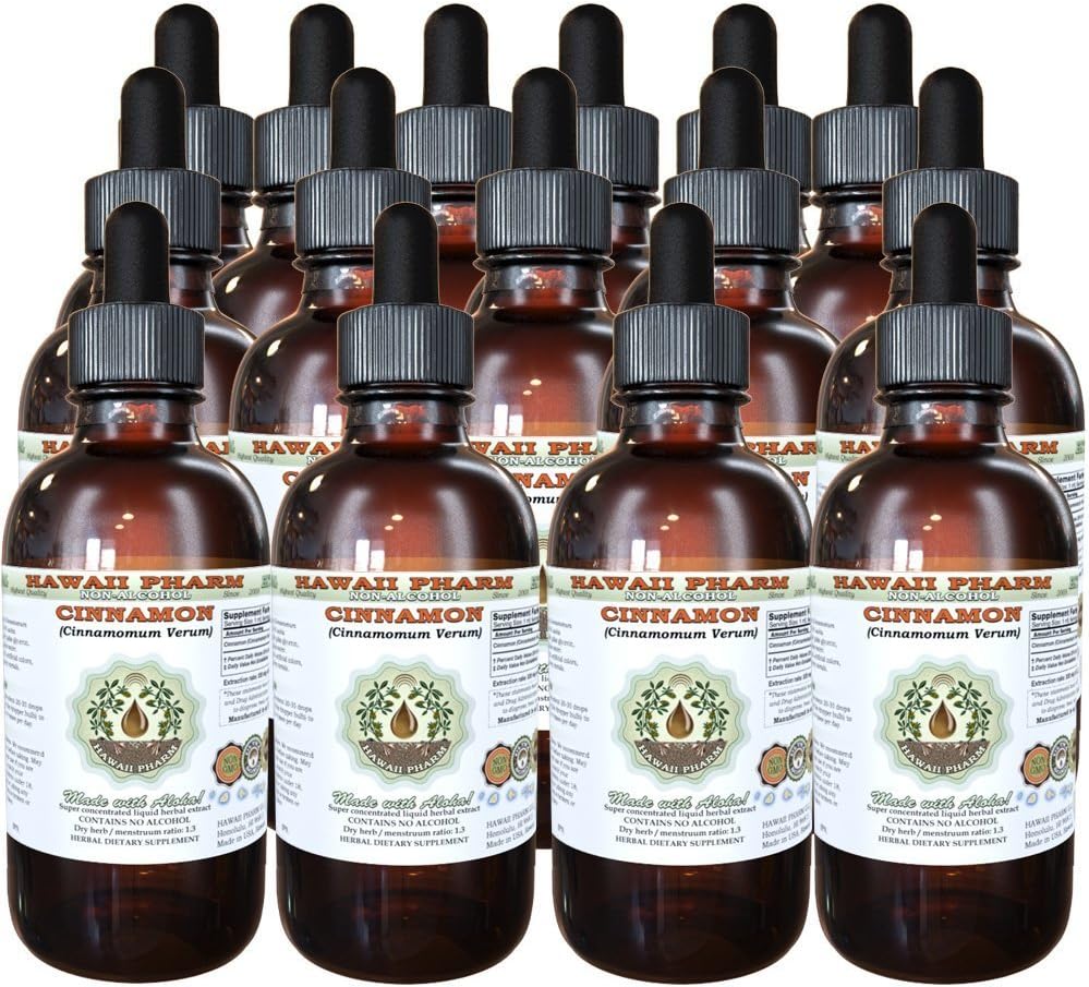 Extracto líquido libre de alcohol de canela, canela (Cinnamomum Verum) Dried Bark Glycerite Hawaii Pharm Natural Herbal Suplemento 15x4 oz