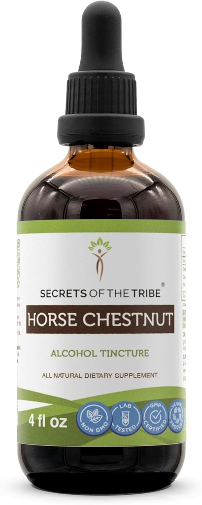 Secretos del Tribe Caballo Chestnut Alcohol Extracto líquido, Castaña de Caballo (Aesculus hippocastanum) Suplemento de Tintura de Nuez Seca (4 FL OZ)