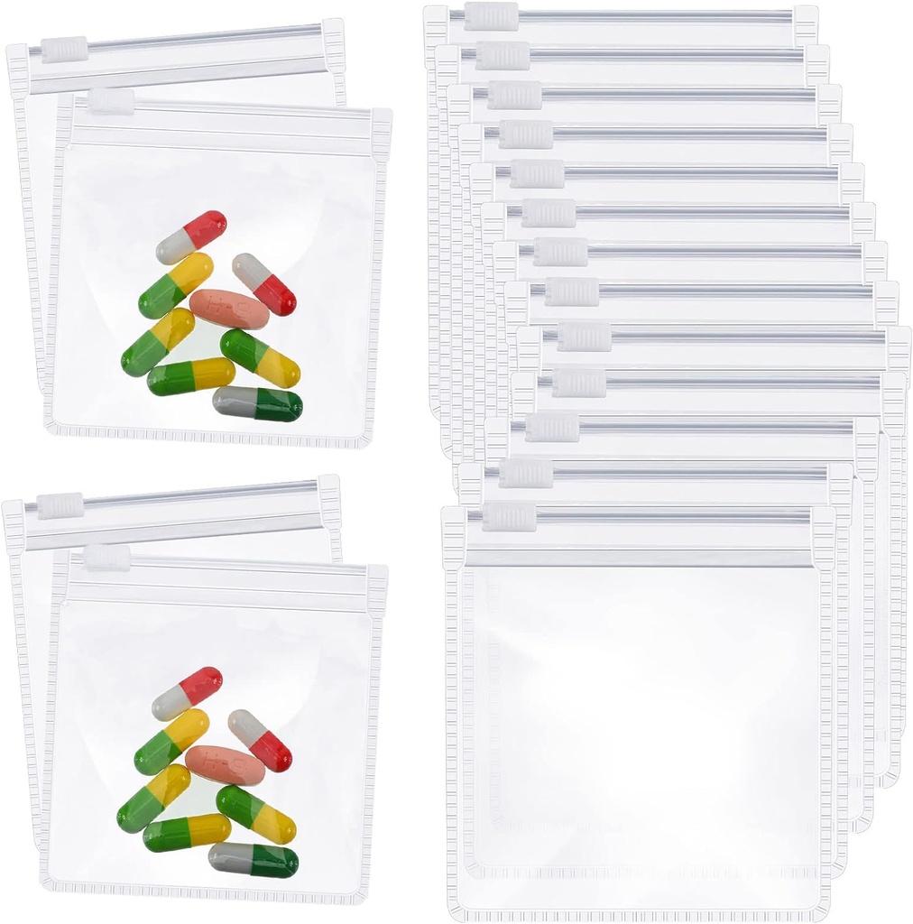 Zonon Pill Pouch Bags Zippered Reusable Pill Baggies Clear Plastic Bags Self Sealing Travel Medicine Organizer Storage with Slide Lock for Cod Liver Oil, and Small Items(12 piezas)