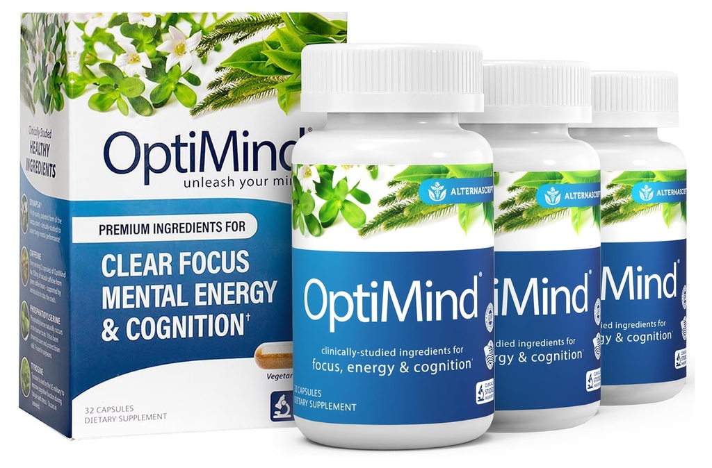 Optimind Bacopa Monnieri Brain Supplement for Memory and Focus, Nootropics with Phosphatidylserine, Huperzine A, Non-GMO, Clinically Studied Ingredients, 96 cápsulas